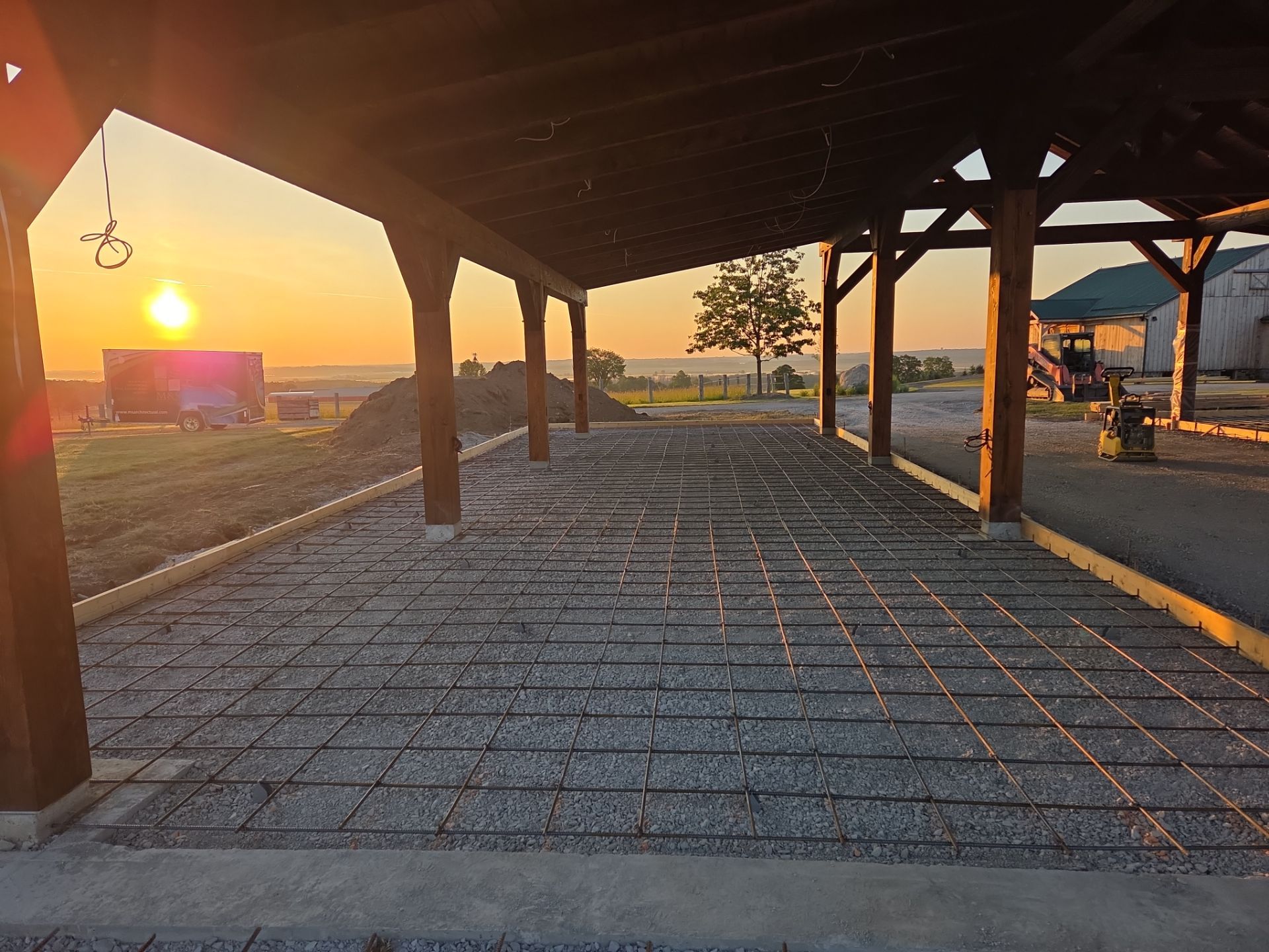 Sunset view from unfinished building structure.