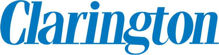 Clarington logo in blue text