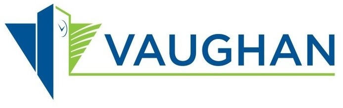 Vaughan city logo with building and leaf design.