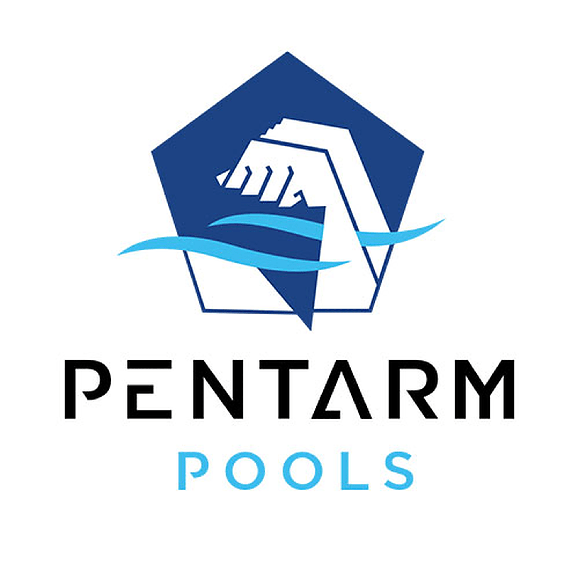 Pentarm Pools logo with geometric design.